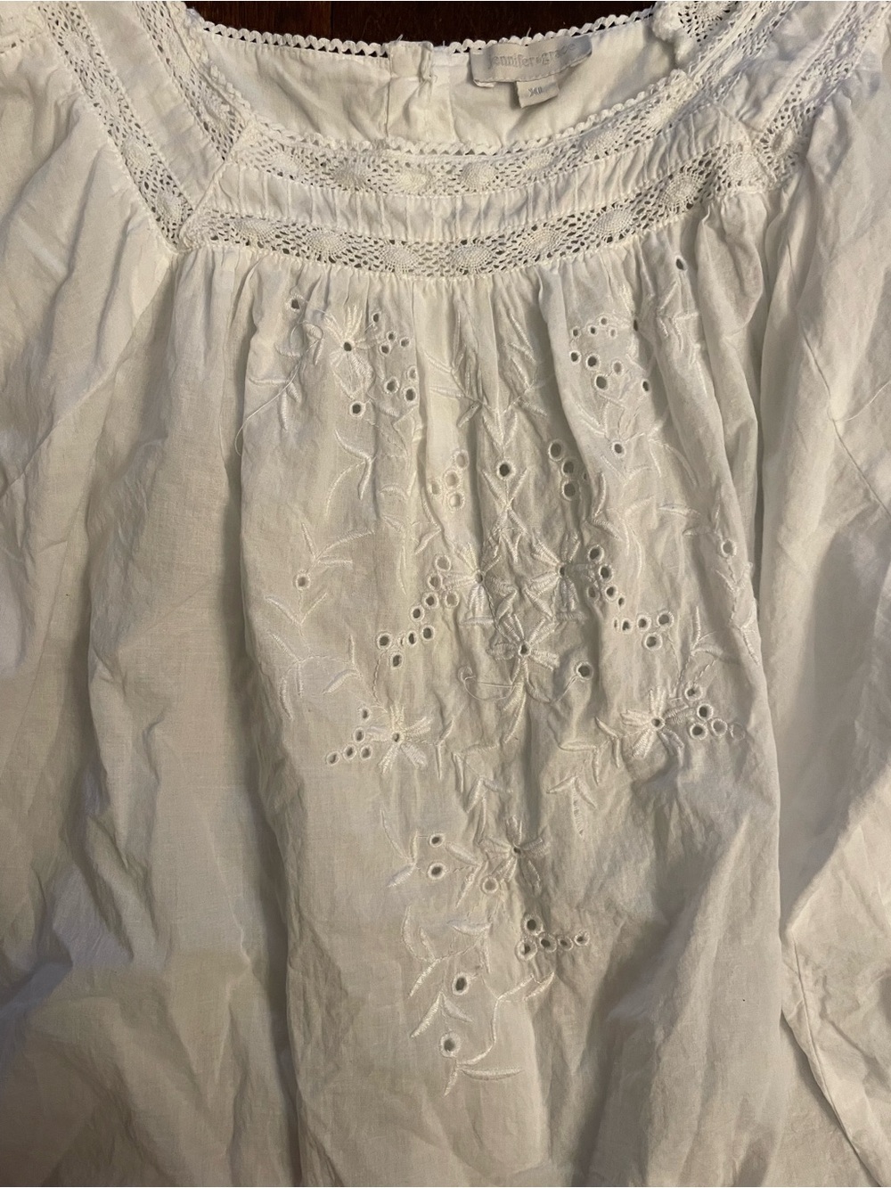 Jennifer & Grace White Cotton Embroidered Eyelet Blouse XL Romantic Boho Peasant - Picture 6 of 6